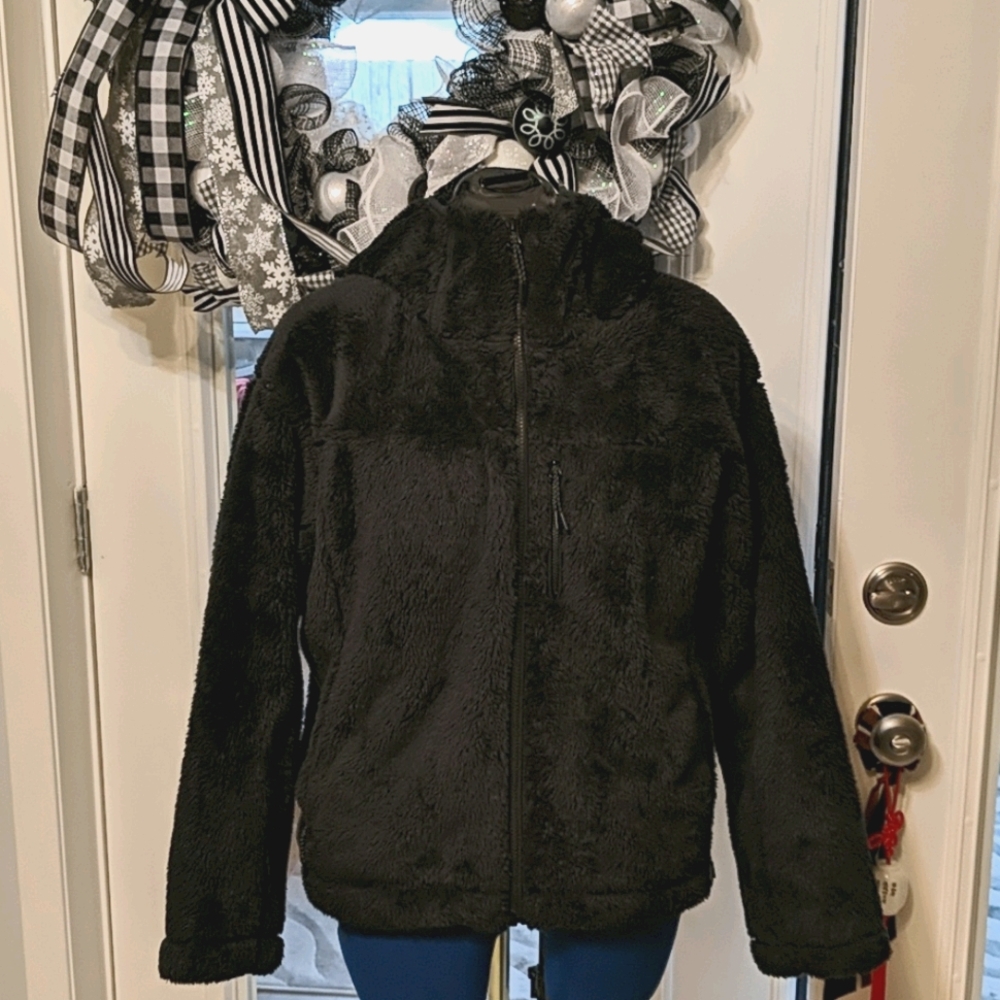 Uniqlo full zip fluffy yarn jacket black large